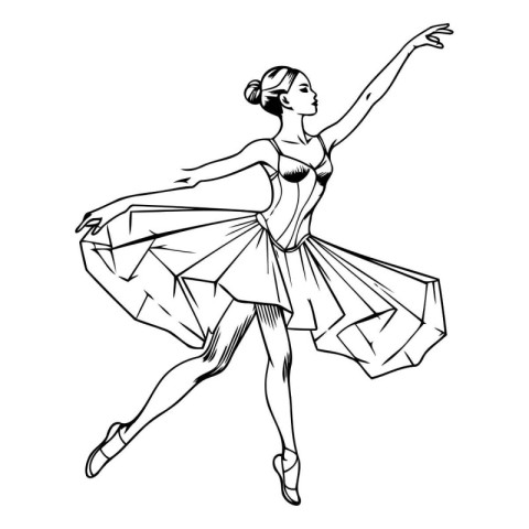 Beautiful ballerina in a tutu. Black and white vector illustrati