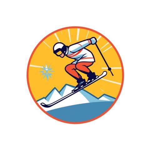 Snowboarder jumping in the mountains. Vector illustration in ret