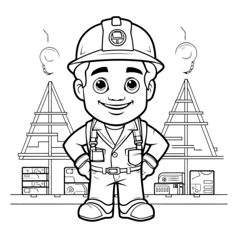 Cartoon illustration of a boy firefighter standing in front of a