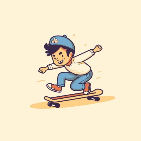 Boy riding a skateboard. Vector illustration in flat cartoon sty