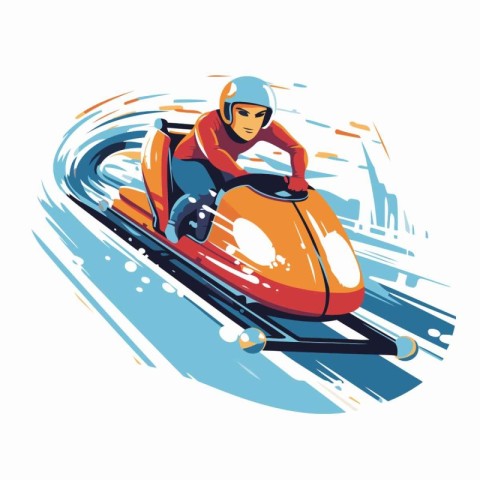 Snowboarder riding a snowmobile on the road. Vector illustration