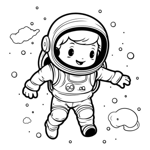 Cute little astronaut in space suit. Hand drawn vector illustrat