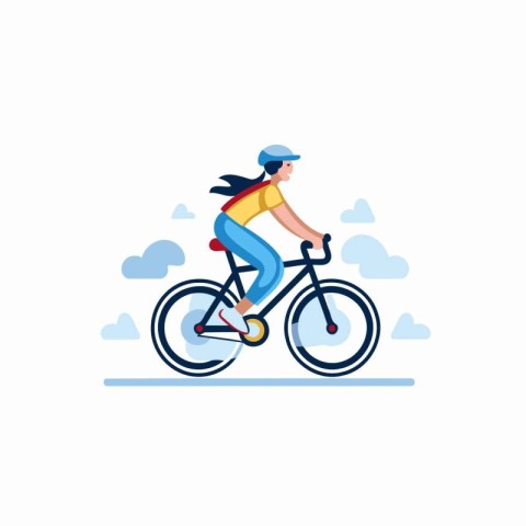 Cyclist in helmet riding bicycle. Vector illustration in flat st