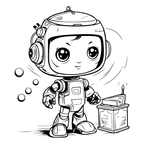 Cute cartoon astronaut with a candle. Vector illustration for co