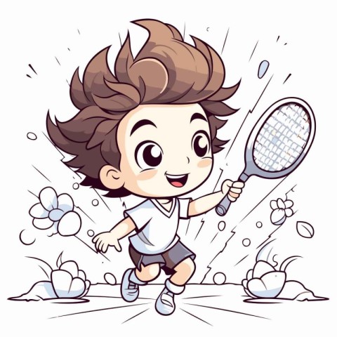 Boy playing badminton. Vector illustration of a boy playing badm