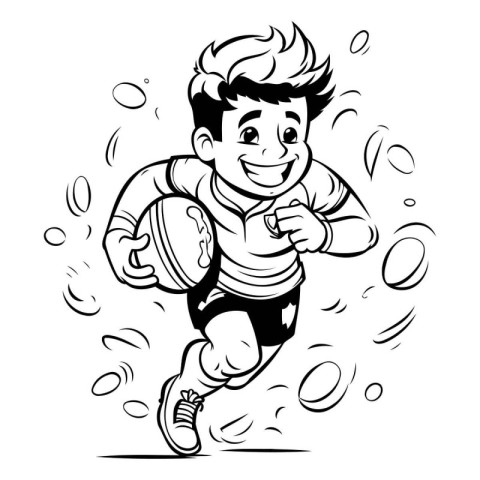 Vector illustration of a rugby player running with ball. Line ar