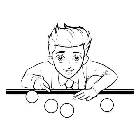 Young man playing table tennis. Black and white vector illustrat