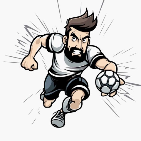 Cartoon soccer player with ball on white background. Vector illu