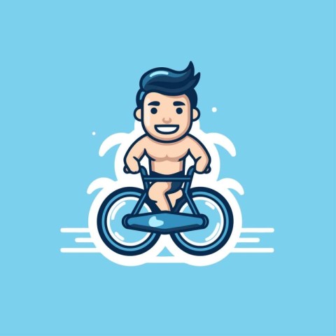 Cute cartoon boy riding a bike. Vector illustration in a flat st