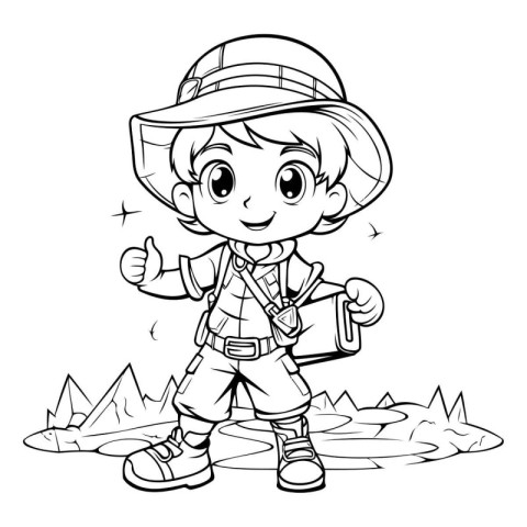 Coloring Page Outline Of a Boy Scout or Explorer Cartoon Charact