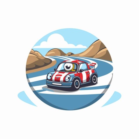 Vector illustration of a racing car on the background of the sea