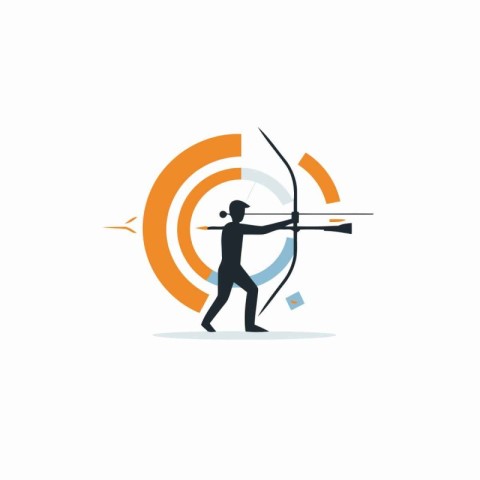 Archery target with bow and arrow. Flat design vector illustrati