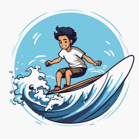 Surfer riding a wave. Vector illustration of a man surfing.