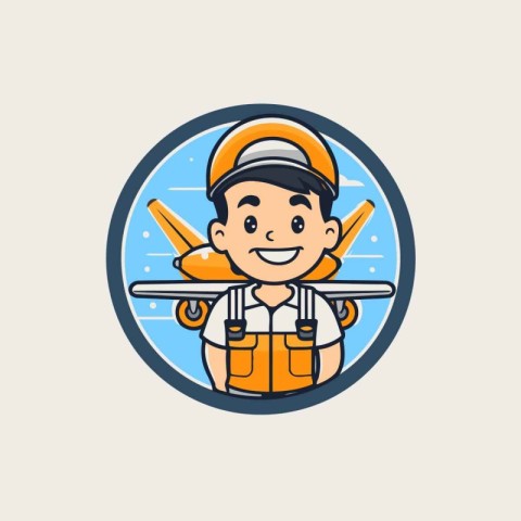 Airplane pilot logo. Vector illustration of a cartoon pilot char