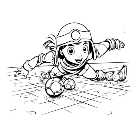 Cute little girl playing soccer. sketch for your design. Vector