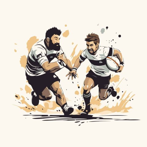 Rugby players in action. vector illustration on white background