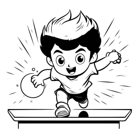 Black and White Cartoon Illustration of a Kid Boy Jumping Over a