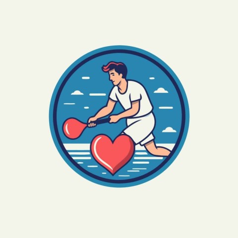 Vector illustration of a man playing table tennis in a circle wi