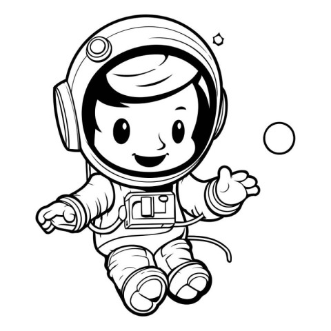 astronaut kid cartoon vector illustration graphic design in blac