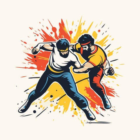 Two baseball players in action. Vector illustration of two baseb