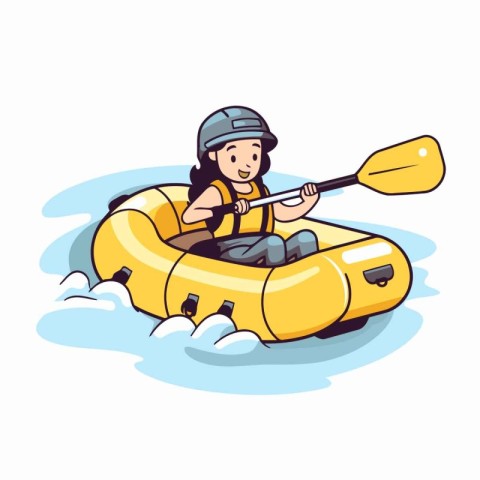 Cute girl in a yellow inflatable boat. Vector illustration.