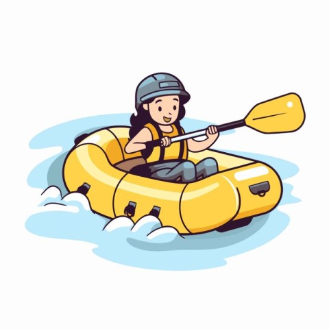 Cute girl in a yellow inflatable boat. Vector illustration.