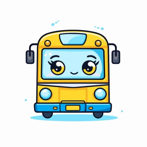 Cute school bus with eyes and mouth. vector cartoon illustration