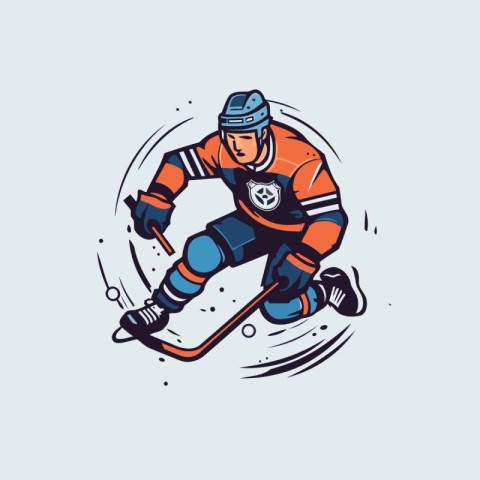 Ice hockey player with the stick and puck. cartoon vector illust