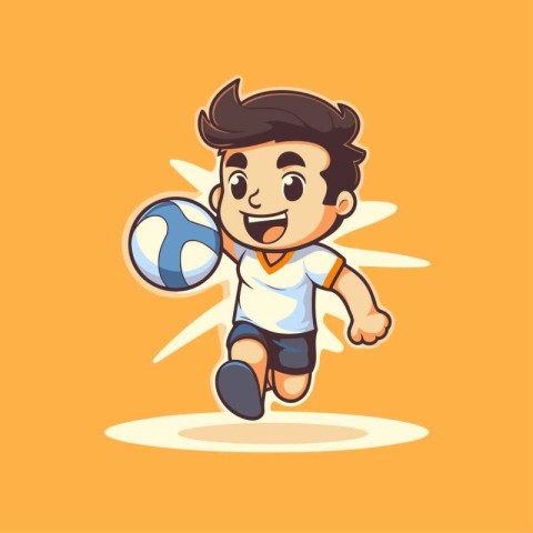 Cartoon Boy Playing Volleyball. Vector illustration of a boy pla