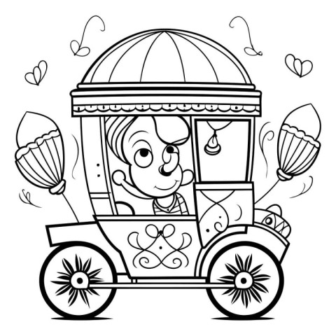 Cartoon Illustration of Kid Boy Riding Vintage Carriage for Colo