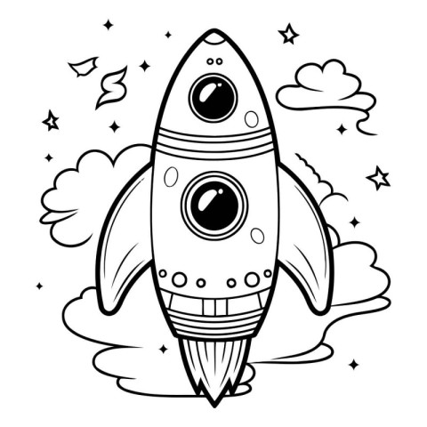 Space rocket with moon and stars. coloring book for children. ve