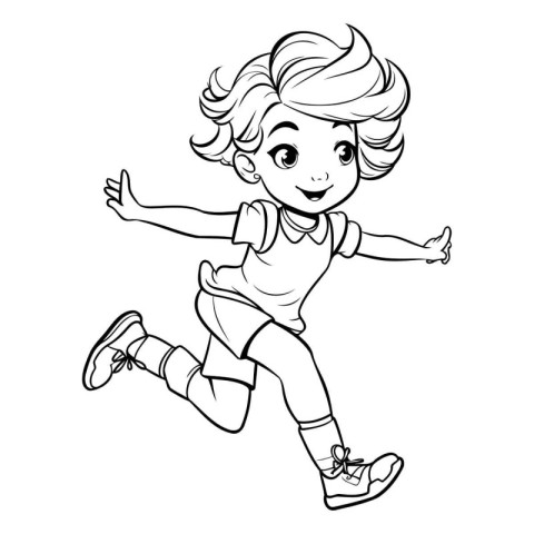 Cute little boy running. sketch for your design. Vector illustra