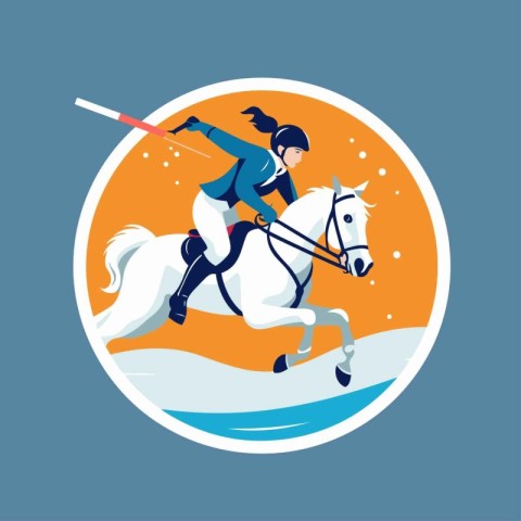 Vector illustration of a girl riding a white horse on a winter s