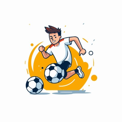 Soccer player kicking the ball. Vector illustration in cartoon s