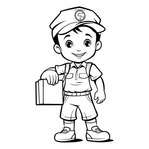 Cute Boy in Pilot Uniform with Suitcase - Coloring Book