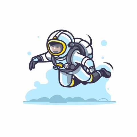 Astronaut in space suit flying in the sky. Vector illustration.