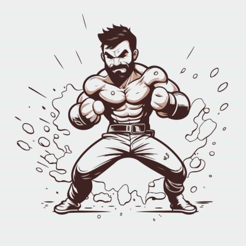 Vector illustration of a strong muscular man with a beard and mu