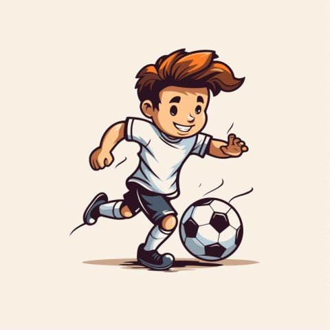 Cartoon boy playing soccer. Vector illustration of a soccer play