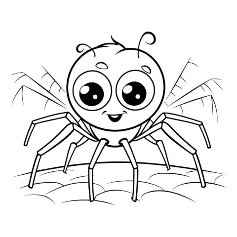 Cute cartoon spider. Black and white vector illustration for col