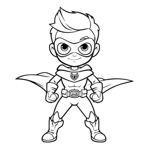 Superhero Boy Cartoon Mascot Character Vector Illustration. Blac