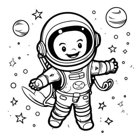 Vector illustration of Cute astronaut in space. Coloring book fo