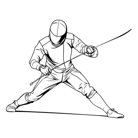 Fencing sport graphic vector. Hand drawn fencing athlete in acti