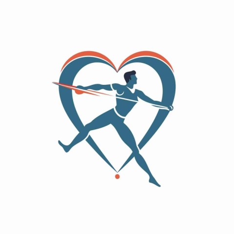 Athletic man with a bow and arrow in the form of a heart. Vector