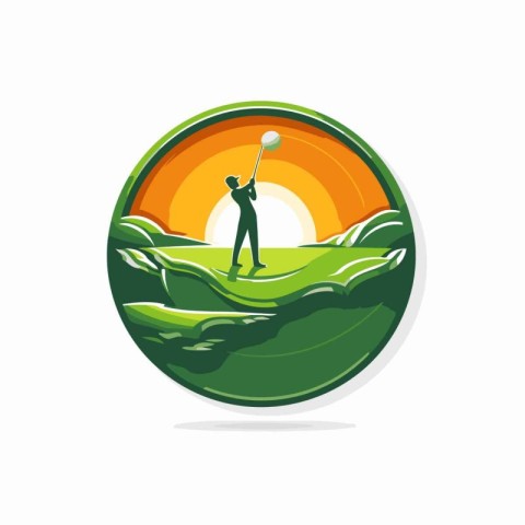 Golfer on the golf course. Golf club logo template. Vector illus