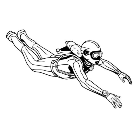 Scuba diver. Black and white vector illustration for coloring bo