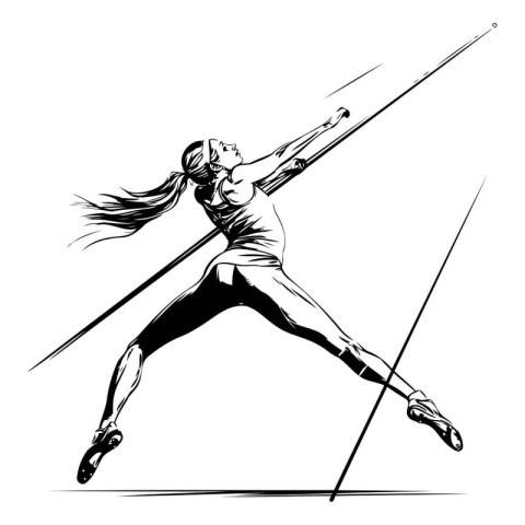 Sketch of a woman javelin thrower. Vector illustration.