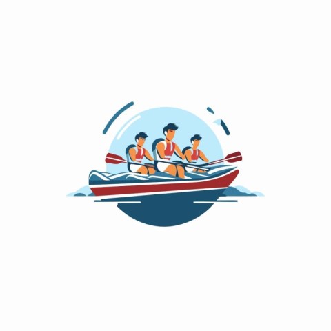 Team of people rowing in a boat. Flat style vector illustration.