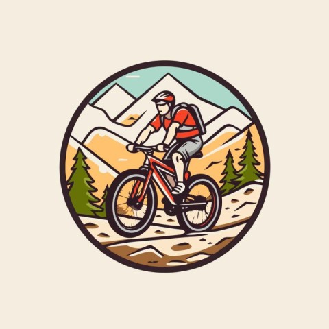 Mountain biker. Vector illustration in retro style on a backgrou