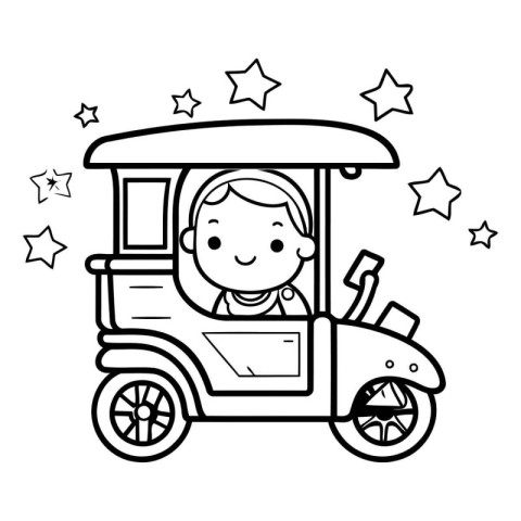 cute little boy driving a tuk tuk toy vector illustration design