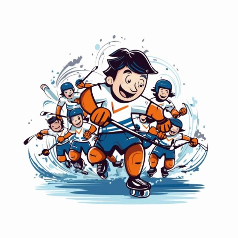 Ice hockey player with the stick and puck. vector sport illustra